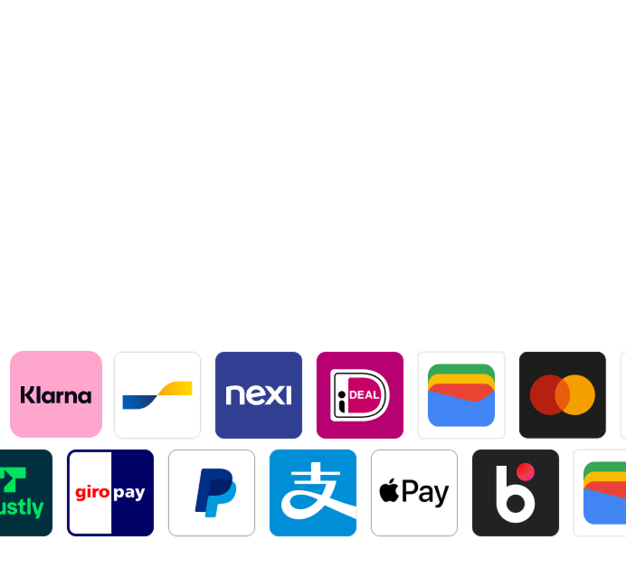 Een overzicht met verschillende logo's van betaalmethodes zoals Klarna en iDEAL